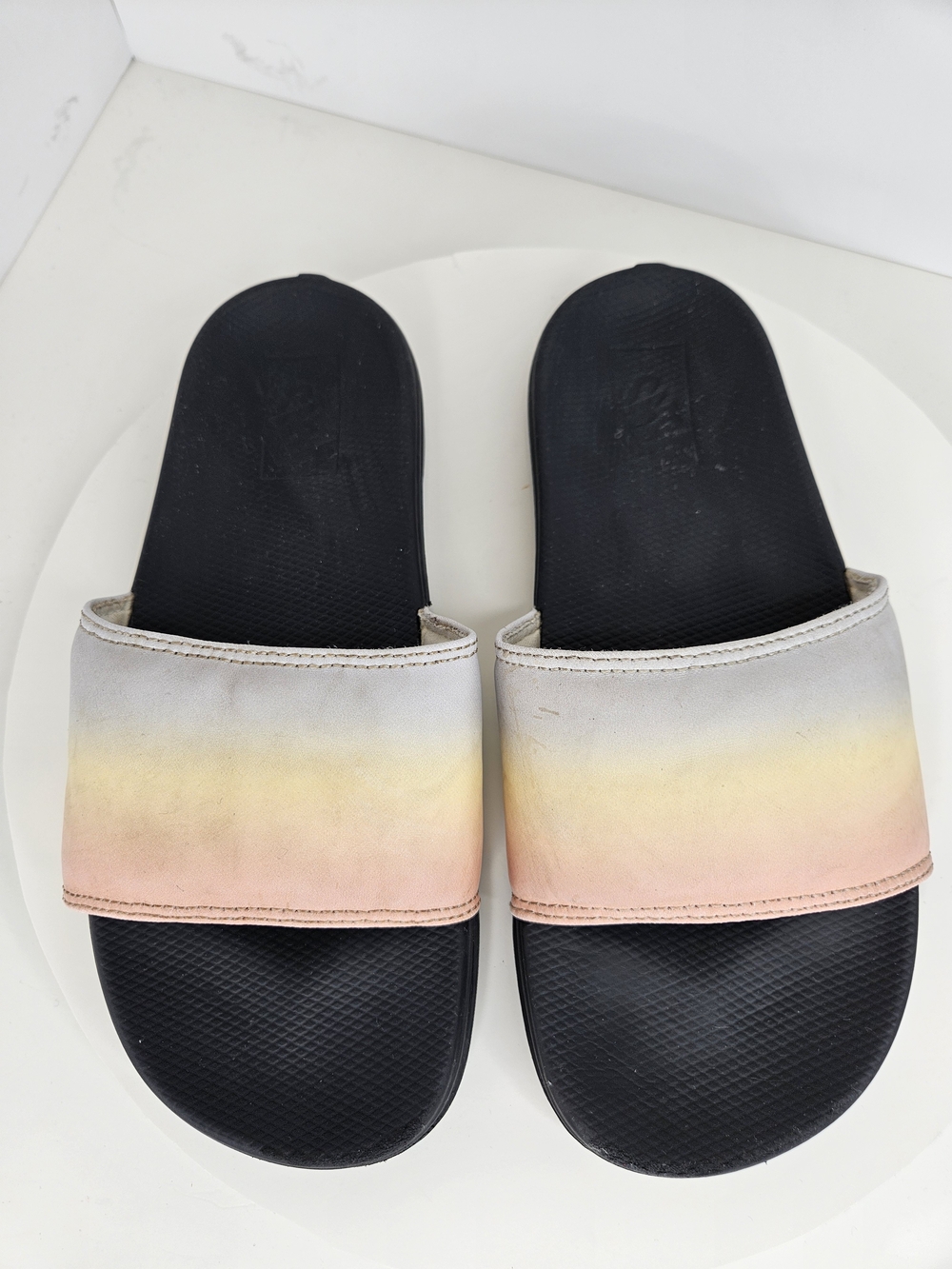Vans Women's Slide Sandals Pink Yellow Cream Gradient Strap Size 7 Summer